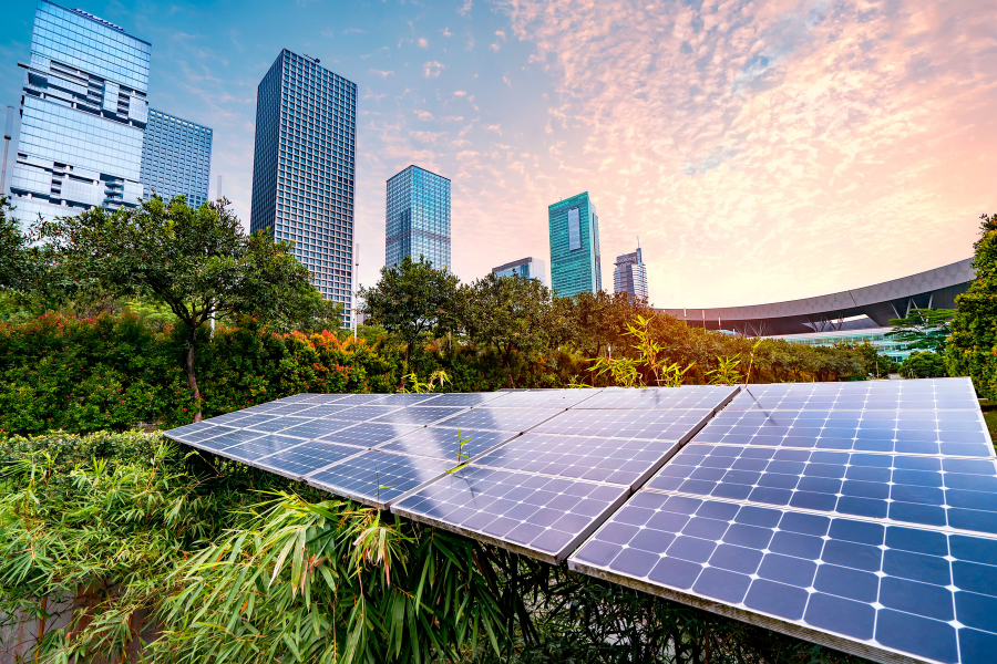 Renewable energy solar panels in the city